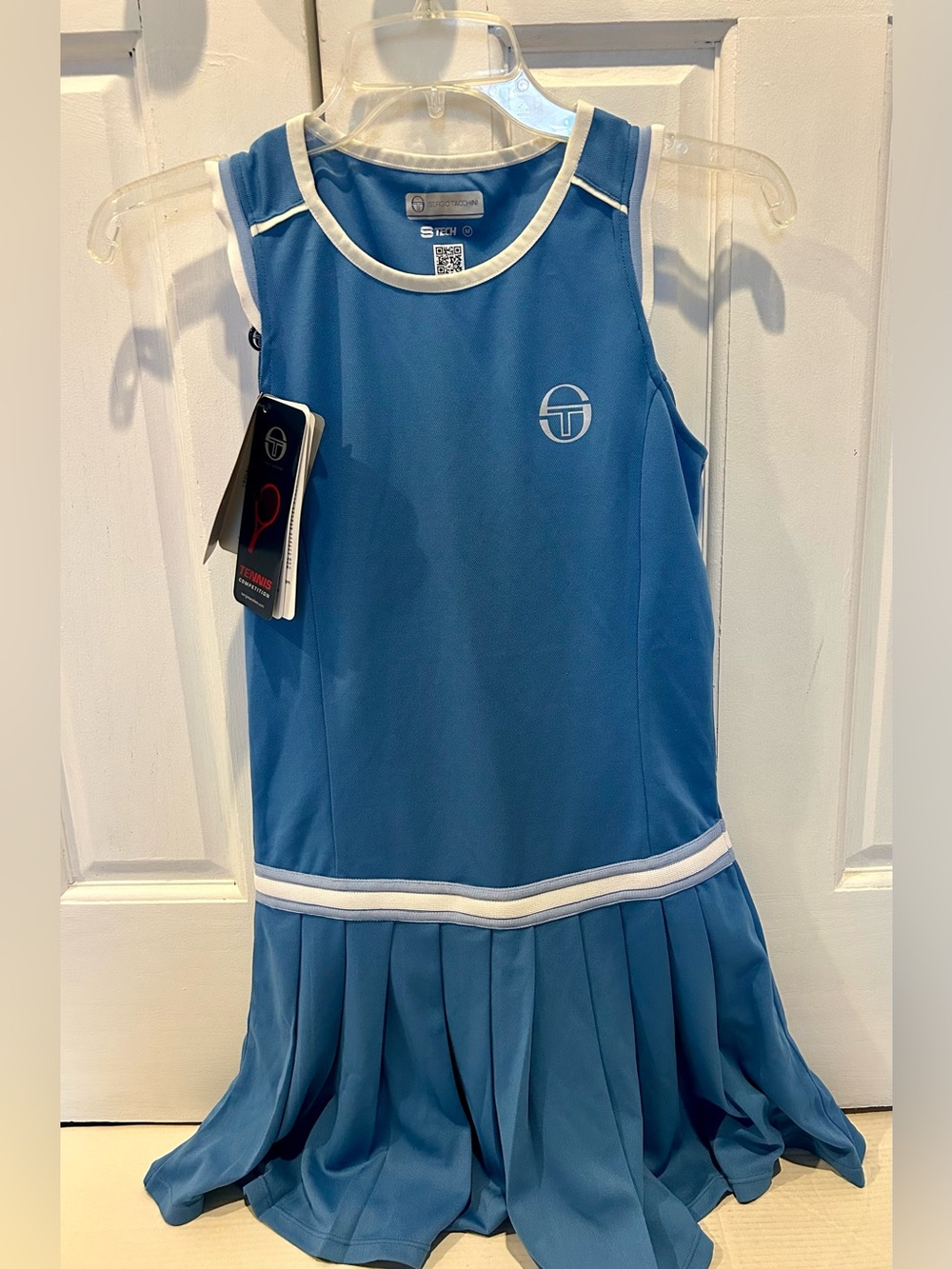 Sergio Tacchini Sky Blue Pleated Tennis Dress with White Trim